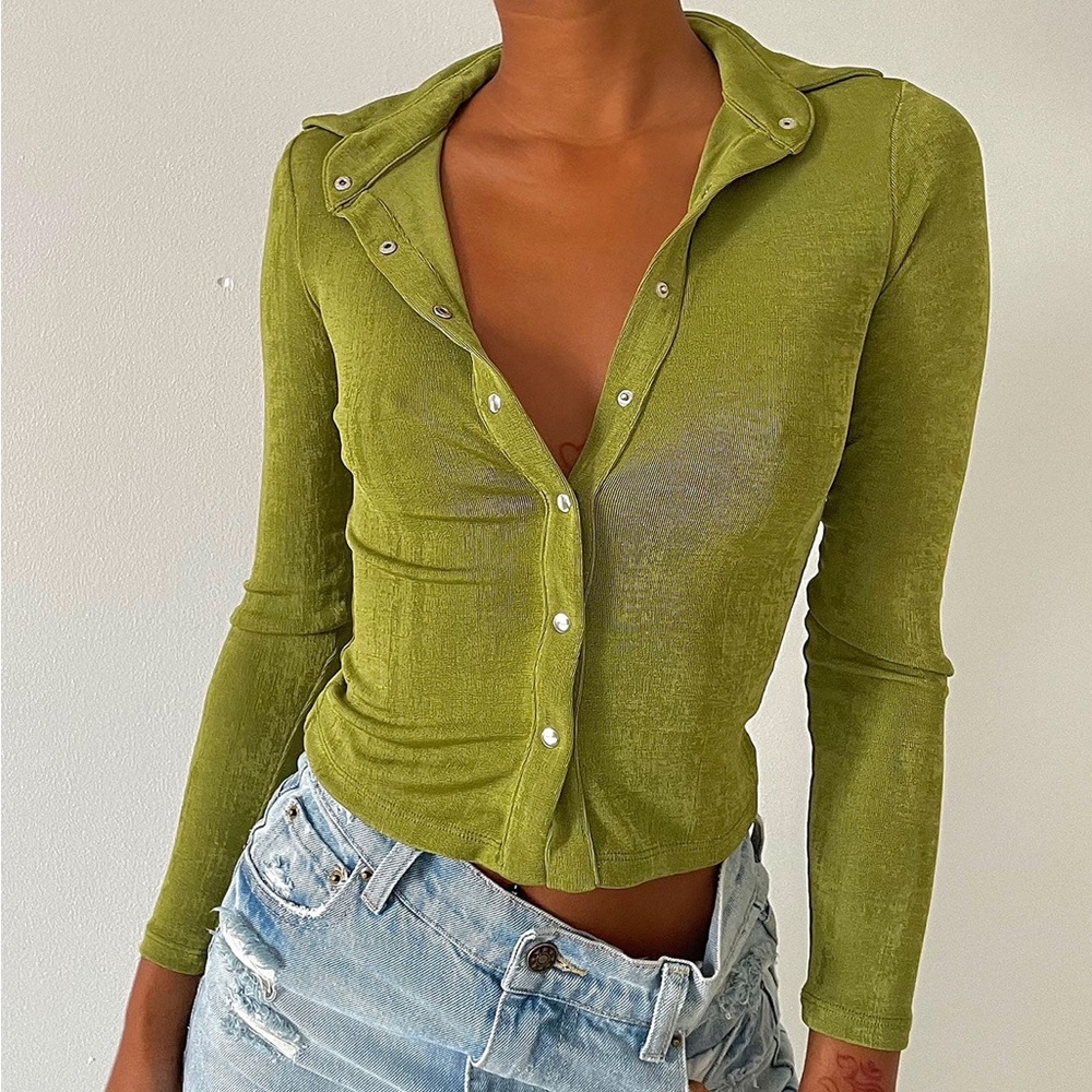 PRINCESS POLLY Elody Long Sleeve Top - Green- 4